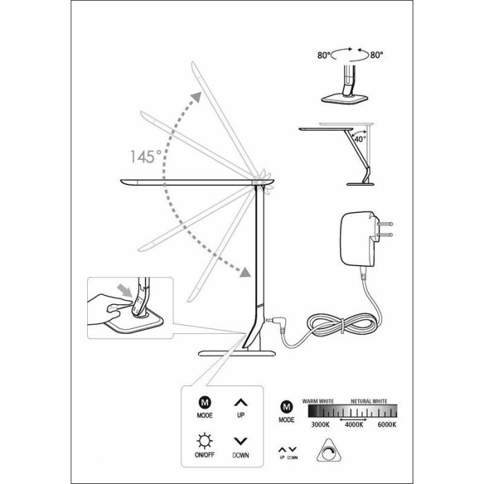 Weiße design Schreibtischlampe Kunststoff, Ilias, 6W, 5000K LED, mit Touch-Dimmer