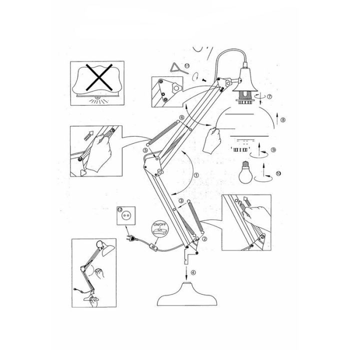 Weiße industrielle Schreibtischlampe Metall, Josha, mit Schalter
