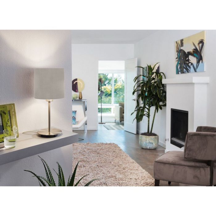 Taupe moderne Tischleuchte Stoff, Abano, mit Schalter