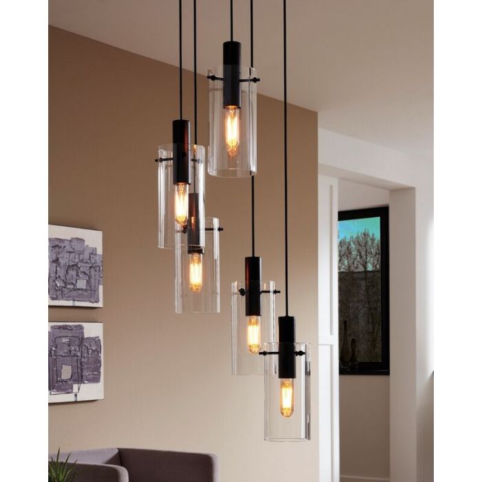 Schwarze moderne Pendelleuchte Glas, Jovanni
