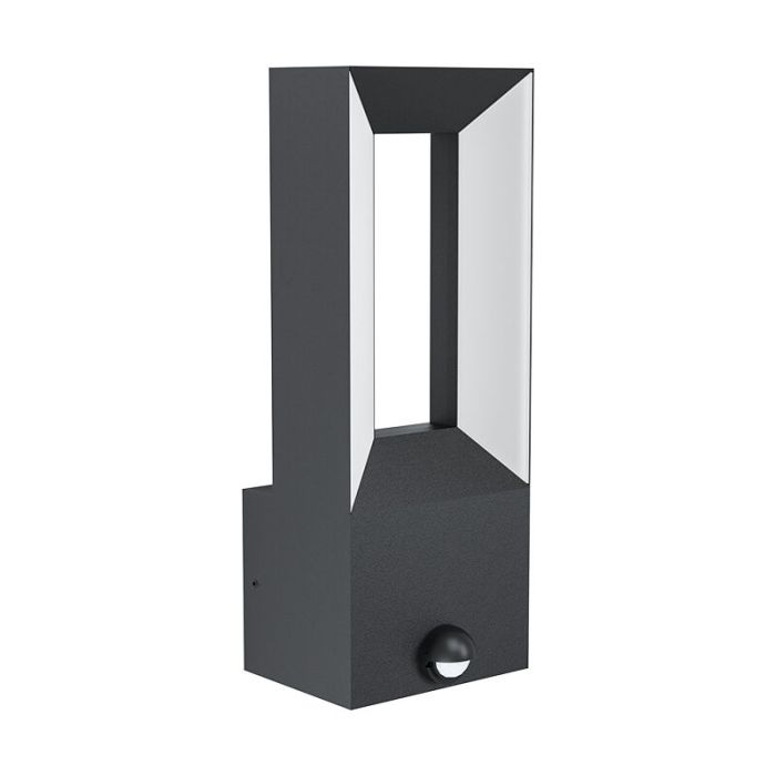 Schwarze moderne Außen Wandleuchte mit Bewegungsmelder Aluminium, Larisa, 5W, 3000K LED, IP44