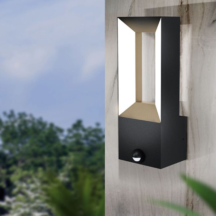 Schwarze moderne Außen Wandleuchte mit Bewegungsmelder Aluminium, Larisa, 5W, 3000K LED, IP44