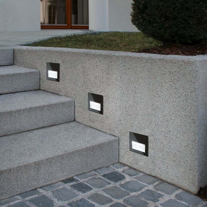 Schwarze moderne Wandeinbauleuchte Außen Aluminium, Luigino, 3,7W, 4000K LED, IP65