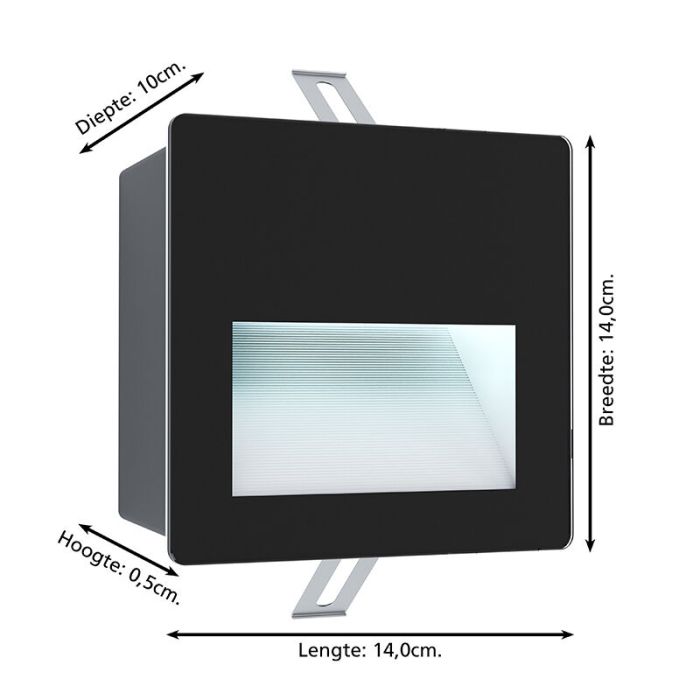 Schwarze moderne Wandeinbauleuchte Außen Aluminium, Luigino, 3,7W, 4000K LED, IP65