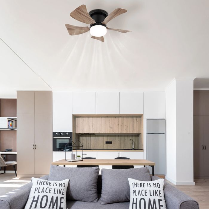 Braune moderne Deckenventilator Kunststoff, Herwin, 10W, warm- bis kaltweiß einstellbare LED, mit Fernbedienung