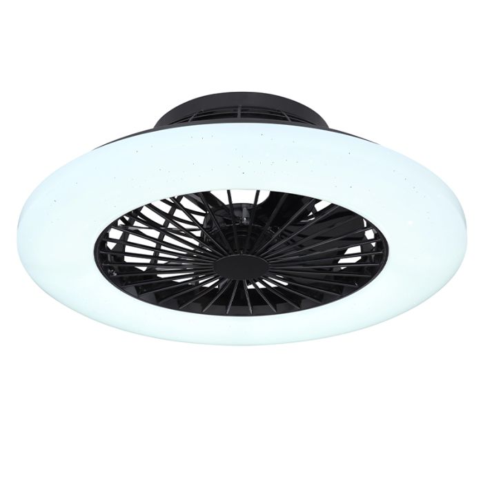 Schwarze moderne Deckenventilator Kunststoff, Joni, 40W, warm- bis kaltweiß einstellbare LED, mit Fernbedienung