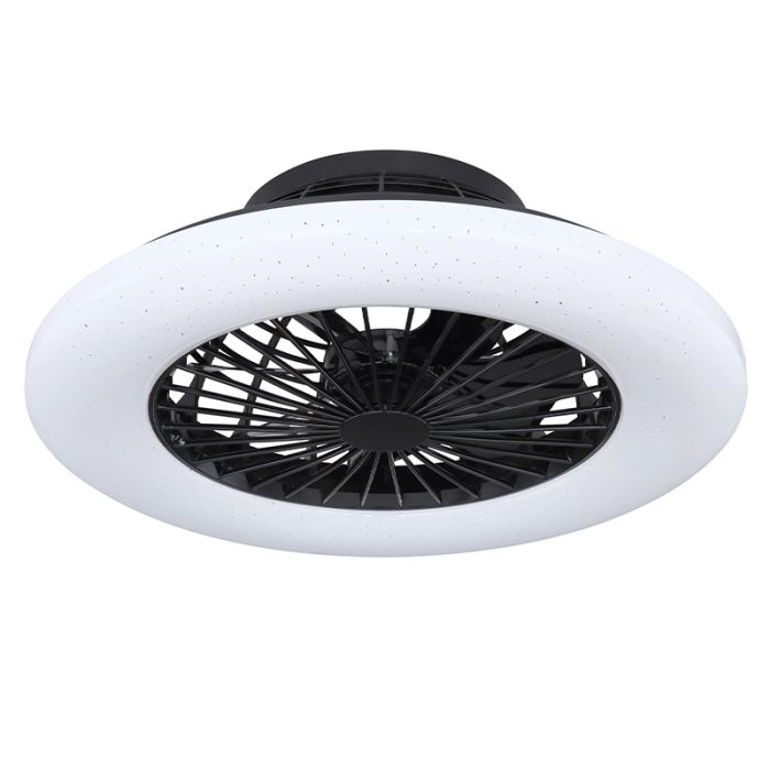 Schwarze moderne Deckenventilator Kunststoff, Joni, 40W, warm- bis kaltweiß einstellbare LED, mit Fernbedienung
