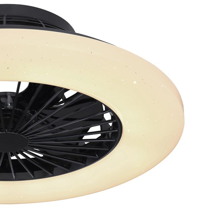 Schwarze moderne Deckenventilator Kunststoff, Joni, 40W, warm- bis kaltweiß einstellbare LED, mit Fernbedienung