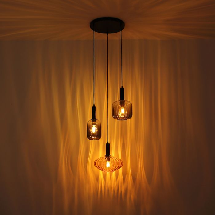 Schwarze Pendelleuchte Esszimmer Rauchglas, Marjolein
