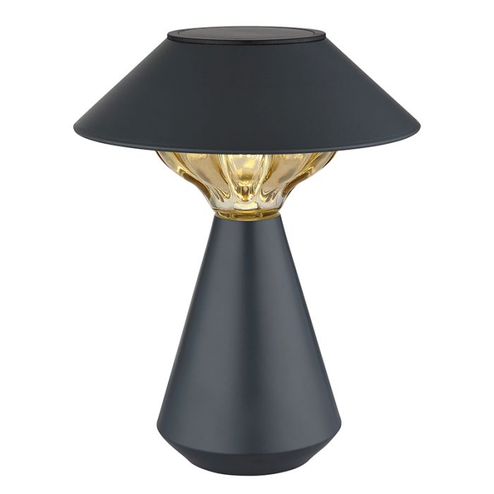 Schwarze moderne Solar Außen Tischlampe Kunststoff, Nasr, 0,06W, 3000K LED, IP44, mit Schalter