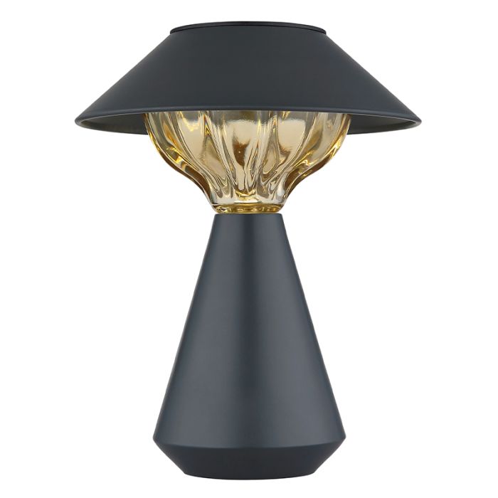 Schwarze moderne Solar Außen Tischlampe Kunststoff, Nasr, 0,06W, 3000K LED, IP44, mit Schalter