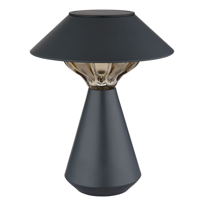 Schwarze moderne Solar Außen Tischlampe Kunststoff, Nasr, 0,06W, 3000K LED, IP44, mit Schalter