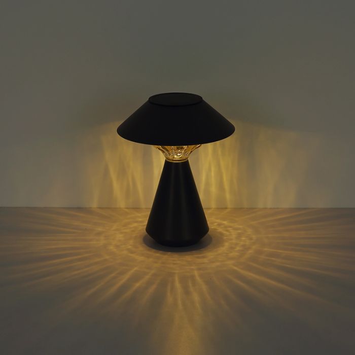 Schwarze moderne Solar Außen Tischlampe Kunststoff, Nasr, 0,06W, 3000K LED, IP44, mit Schalter