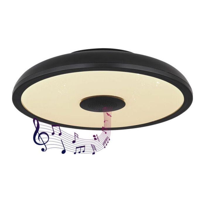 Schwarze moderne Deckenlampe Kunststoff, Musica, 18W, in Lichtfarbe einstellbare LED, IP44, mit Fernbedienung