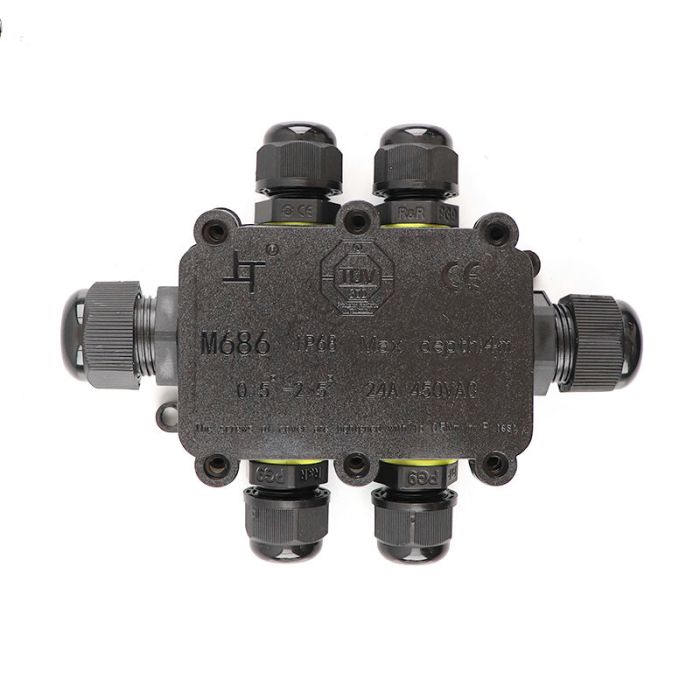 Wasserdichte 6-Wege-Kabelkupplung mit innenliegendem Wago-Stecker, IP68