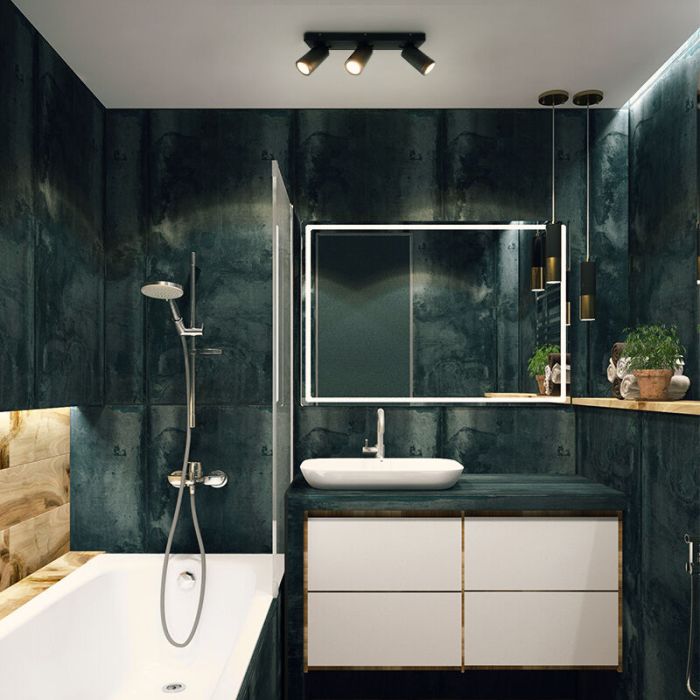 Schwarze Badezimmer Deckenstrahler Kenan, 3L, modern, IP44