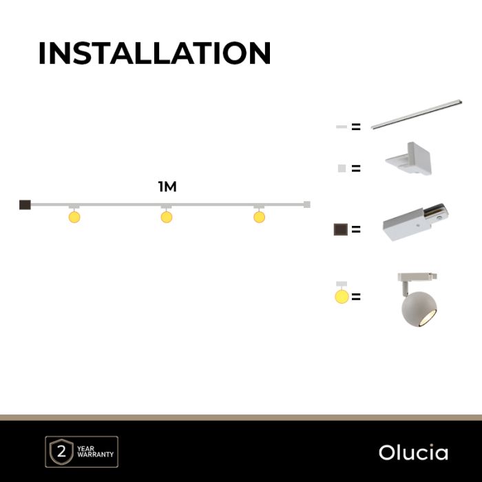 1M weißes 1 phase Schienenbeleuchtung System + 3 Alco Strahler