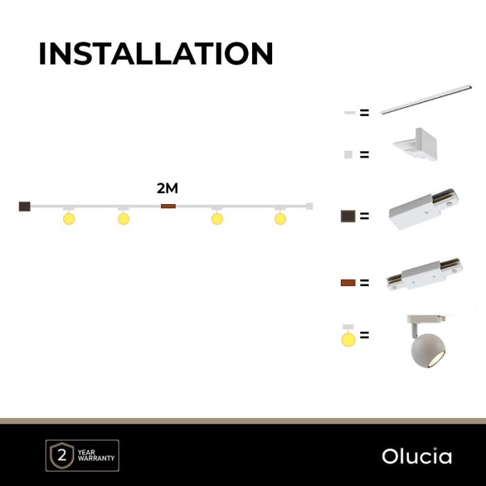 2M weißes 1 phase Schienenbeleuchtung System + 4 Alco Strahler