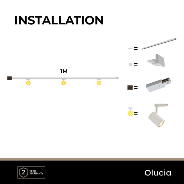 1M weißes 1 phase Schienenbeleuchtung System + 3 Elena Strahler