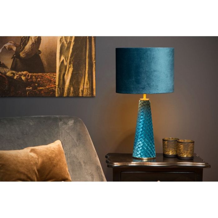 Blaue Tischleuchte Retro, Extravaganza Velvet, mit Schalter