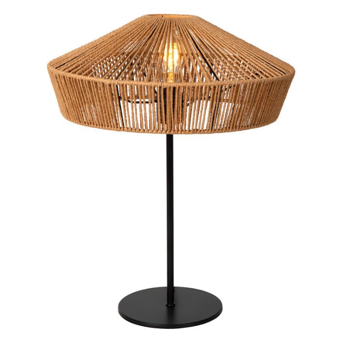 Rattan Tischleuchte Holz, Yunkai, mit Schalter