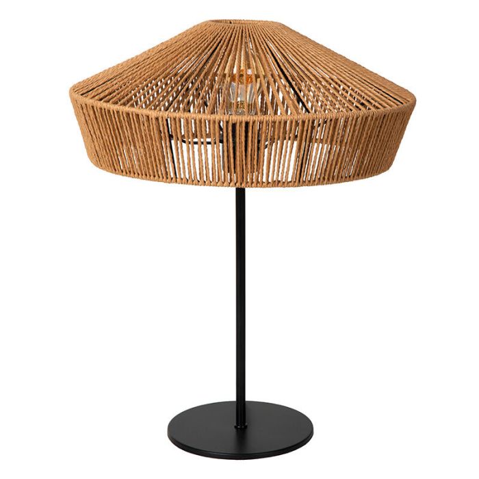 Rattan Tischleuchte Holz, Yunkai, mit Schalter