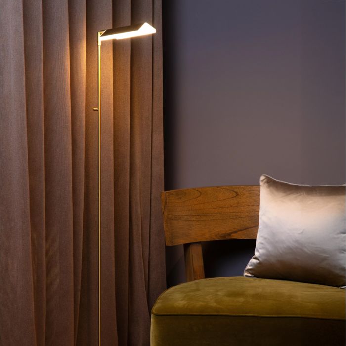 Messing Leselampe Stehlampe Modern, Aaron, 12W, 2700K LED, mit Touch-Dimmer