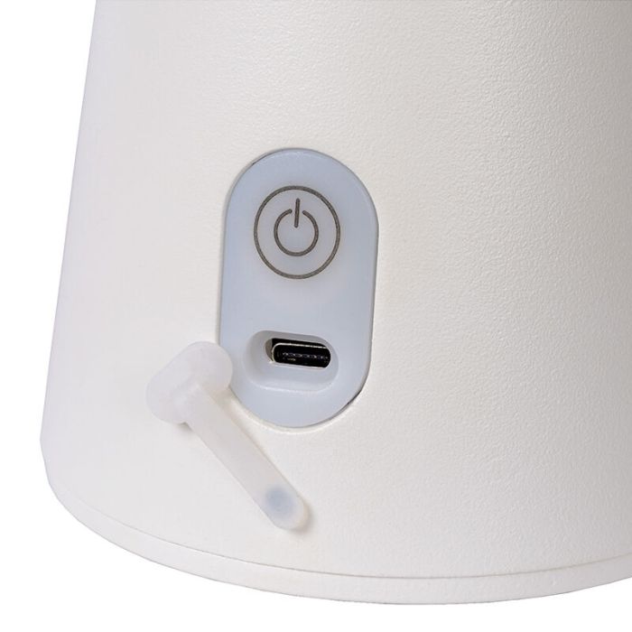Weiße aufladbare Außen Tischlampe Modern, La Donna, 2W, 2700K LED, IP54, mit Schalter