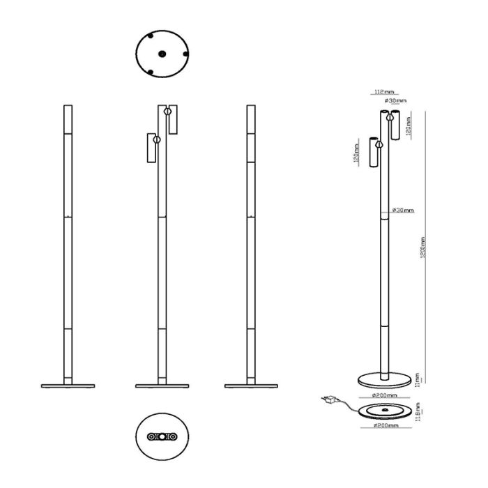 Schwarze aufladbare Stehlampe Modern, Antrim, 2,2W, 2700K LED, IP54, mit Touch-Dimmer