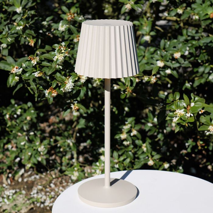 Beige Außen Tischleuchte Landhaus, Justine, 2W, 2700K LED, IP54, mit Touch-Dimmer