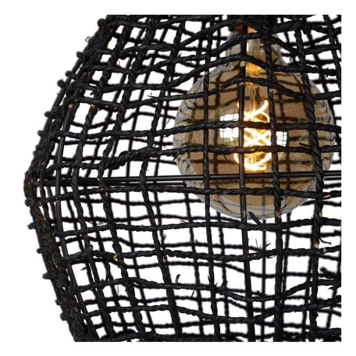 Schwarze Pendelleuchte Alban, Rattan, ländlich