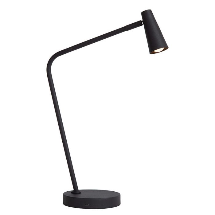 Schwarze aufladbare Tischlampe Modern, Stirling, 3W, 2700K LED, mit Touch-Dimmer