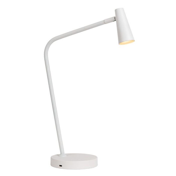Weiße aufladbare Tischlampe Modern, Stirling, 3W, 2700K LED, mit Touch-Dimmer