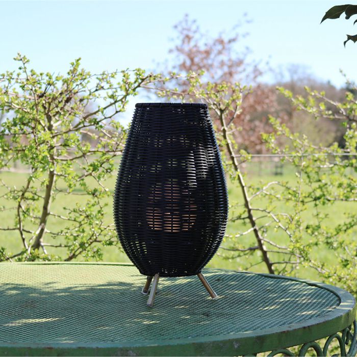 Schwarze Außen Tischleuchte Landhaus, Colin, 3W, 3000K LED, IP44, 3-stufig dimmbar