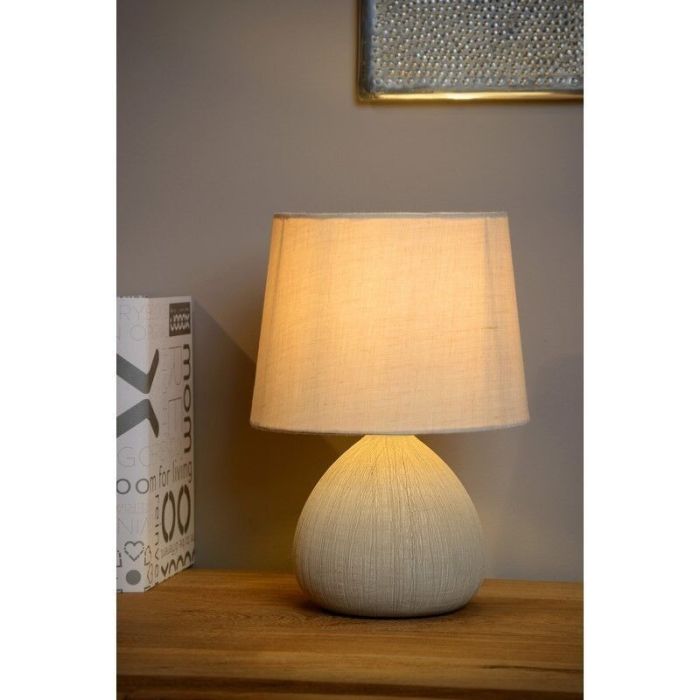 Keramik Tischleuchte Beige, Ramzi, mit Schalter