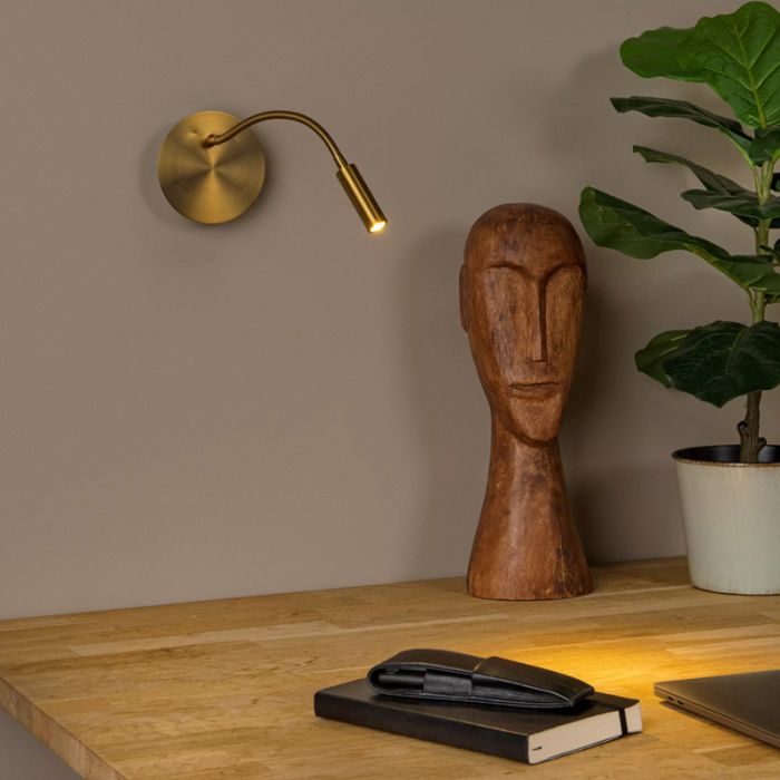 Goldene Bettlampe Modern, Jolijn, 2W, 3000K LED, mit Schalter