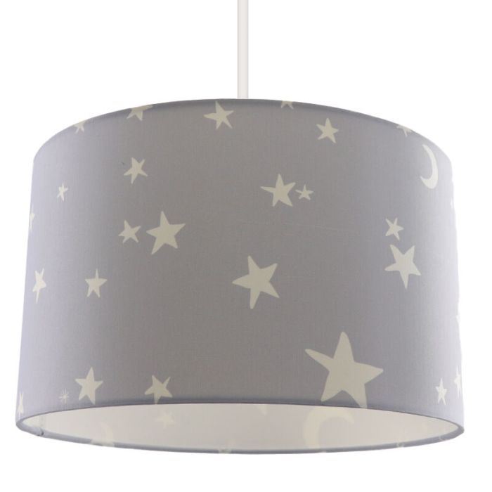 Graue Kinder Pendelleuchte Stars, Stoff