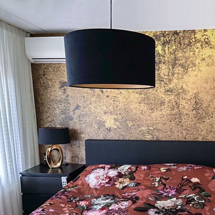 Pendelleuchte Urvin, Schwarz/gold Velours, 50 cm