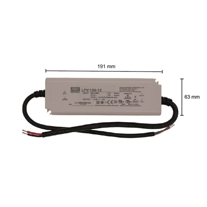 12V MeanWell LED-Treiber, 150W, IP67
