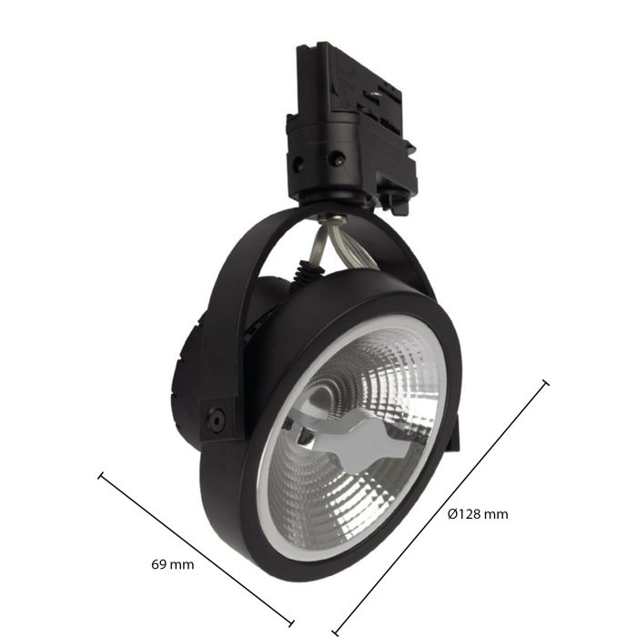 Schwarzer 3-Phasen-LED-Schienenstrahler Tirsa, 15W, 4000K, Pro