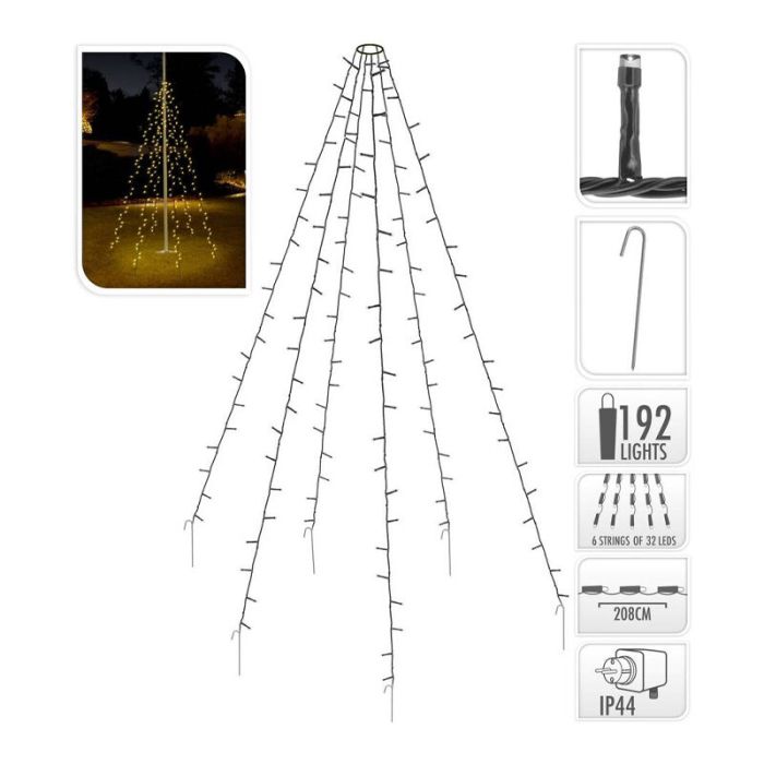 Fahnenmastbeleuchtung für außen, 192 LEDs, 6 Stränge von 2 m, ohne Mast
