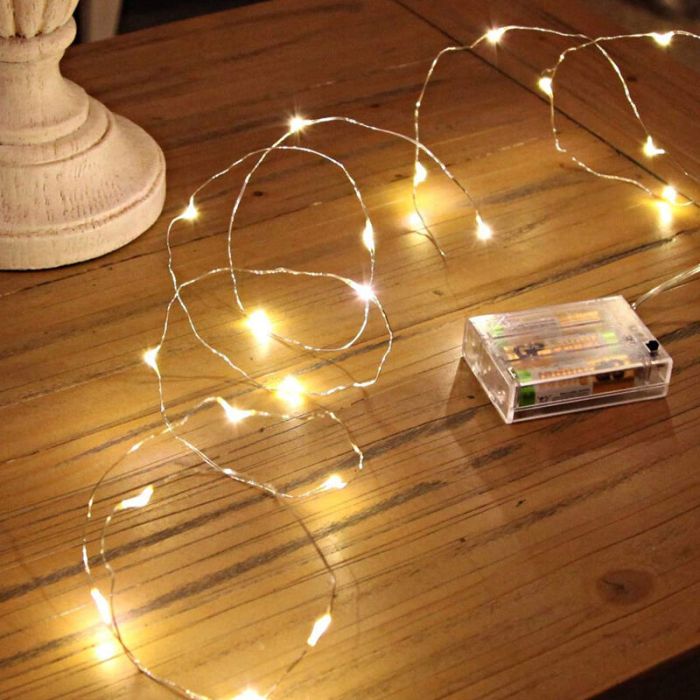 2 m LED-Kabelbeleuchtung an der Batterie, 40 LEDs, warmweiß