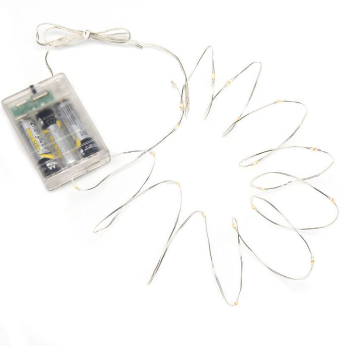 2 m LED-Kabelbeleuchtung an der Batterie, 40 LEDs, warmweiß