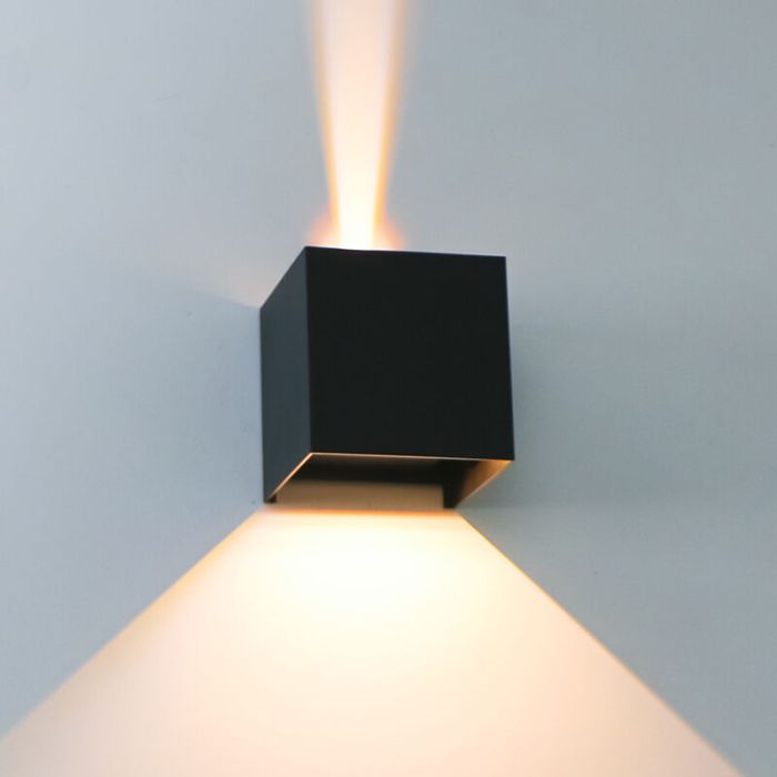 Schwarze moderne Up down Wandleuchte Aluminium, Dion, 7W, dim to warm LED, IP65
