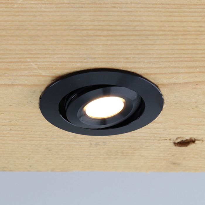 6 schwenkbare Einbaustrahler Terrassenüberdachung Rona, IP44, mit Anschlussset und Fernbedienung, Schwarz