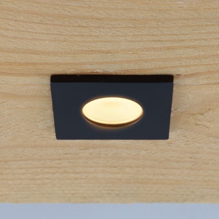 2 eckige schwarze Einbaustrahler Terrassenüberdachung Dico, IP65, inkl. Anschlussset und Fernbedienung