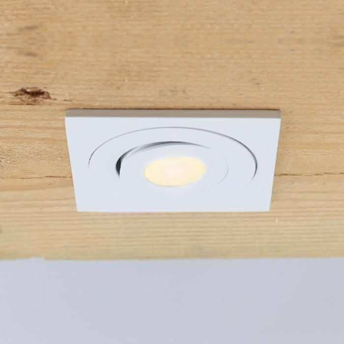 5 schwenkbare Einbaustrahler Terrassenüberdachung Rona eckig, IP44, mit Anschlussset und Fernbedienung, Weiß