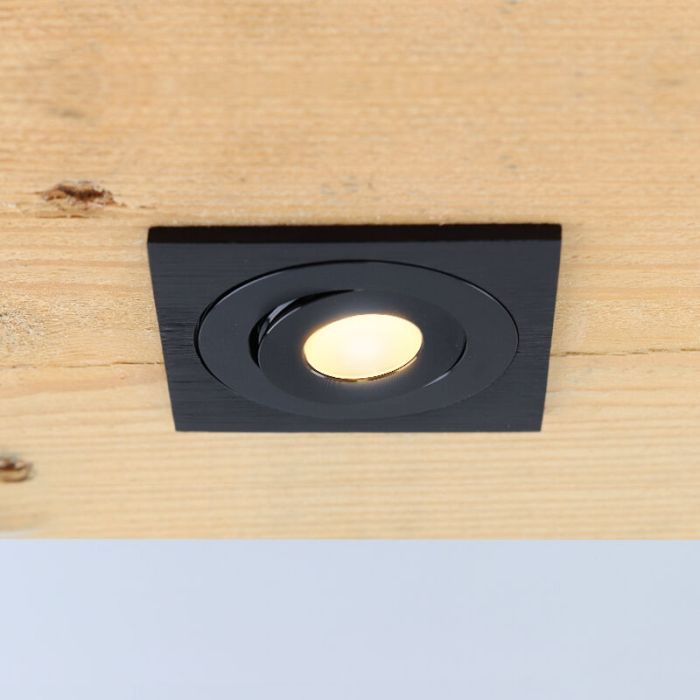 5 schwenkbare Einbaustrahler Terrassenüberdachung Rona eckig, IP44, mit Anschlussset und Fernbedienung, Schwarz