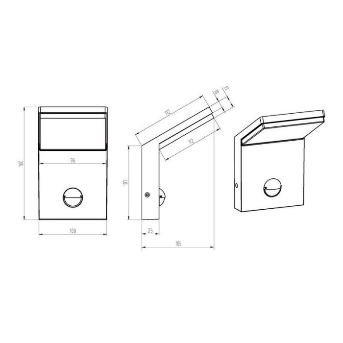 Anthrazit Außen Wandleuchte mit Bewegungsmelder Modern, Solana, 9W, 3000K LED, IP54