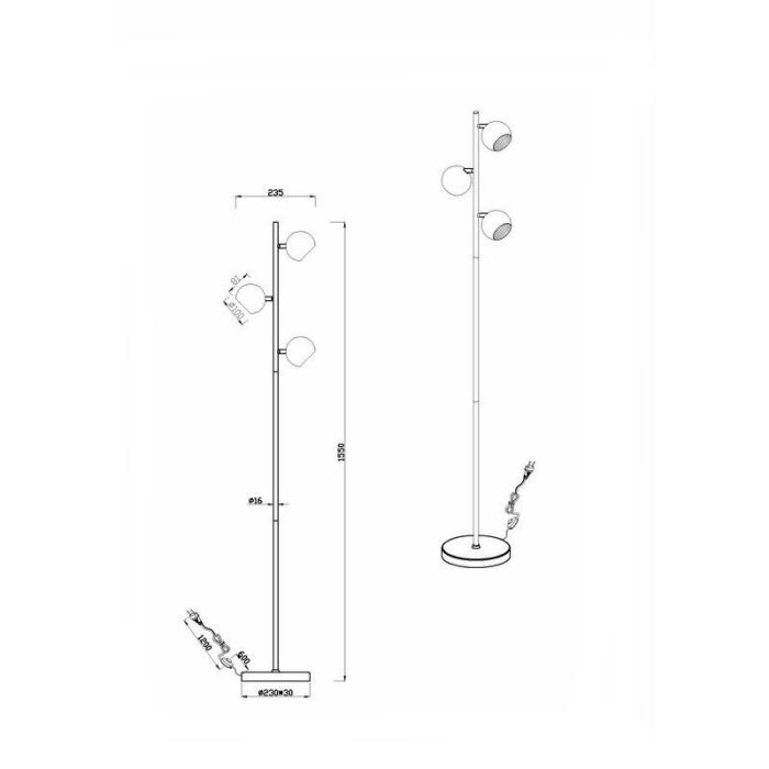 Schwarze Stehlampe Modern, Prato, mit Schalter